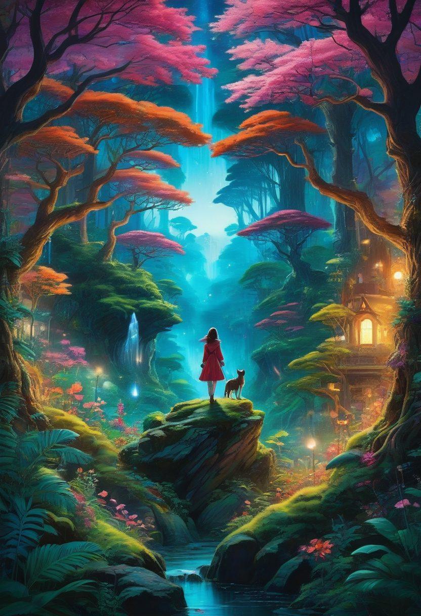 A vibrant collage showcasing popular characters from adult anime and manga, surrounded by lush, fantastical landscapes and wild creatures. The background features a mystical forest with ethereal lights, while the characters express a variety of emotions, inviting viewers into their world. Include bold, colorful elements that capture the essence of adult themes and creativity. surrealistic. vibrant colors. dynamic composition.